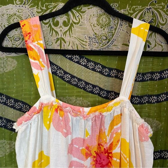 Free People White Floral Moonshine Linen Blend Midi Dress Size Extra Small - Picture 3 of 14